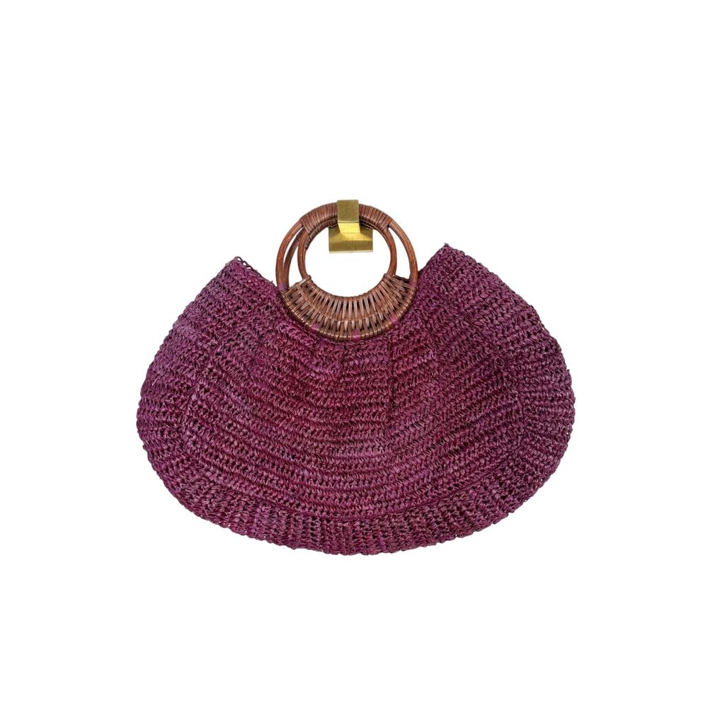 Tommy Bahama Plum Purple Woven Straw Hobo Bag with Round Handles